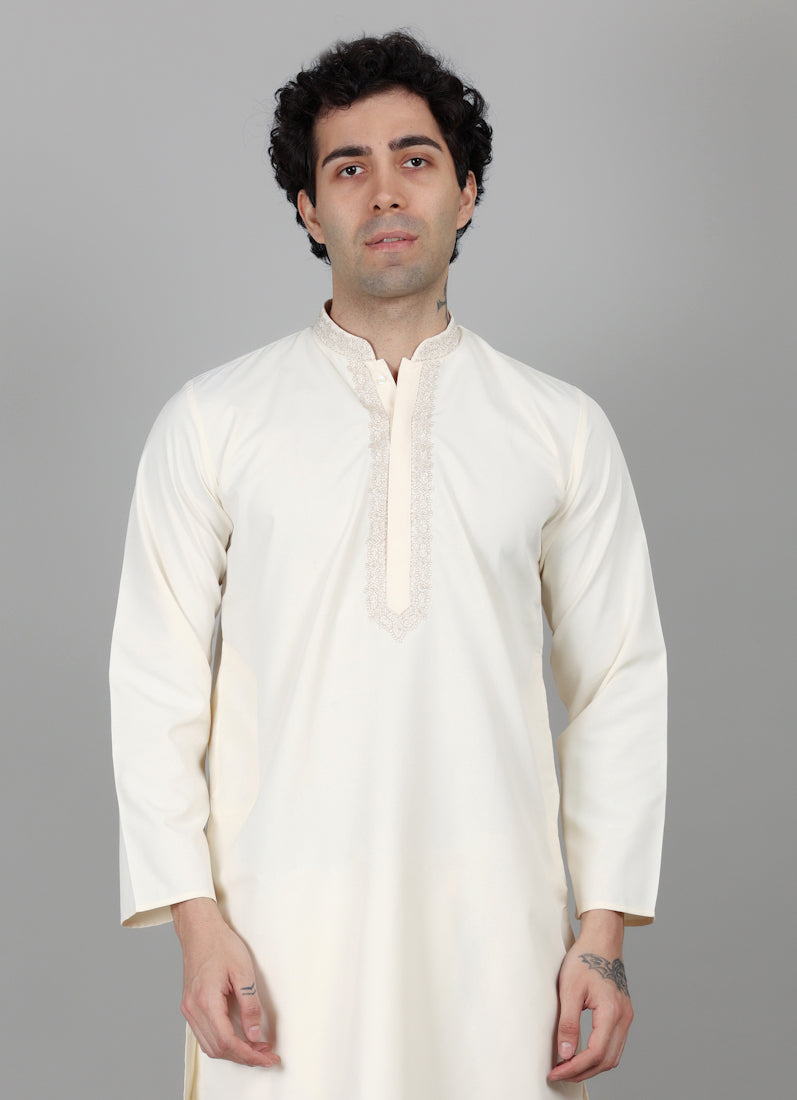 Men's Dark Cream Embroidered Salwar Set