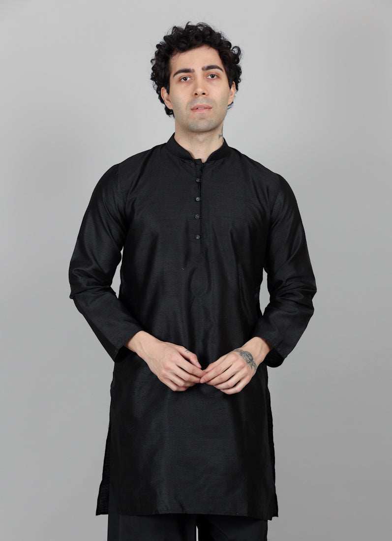 Men's Black Band Collar Kurta Salwar Set