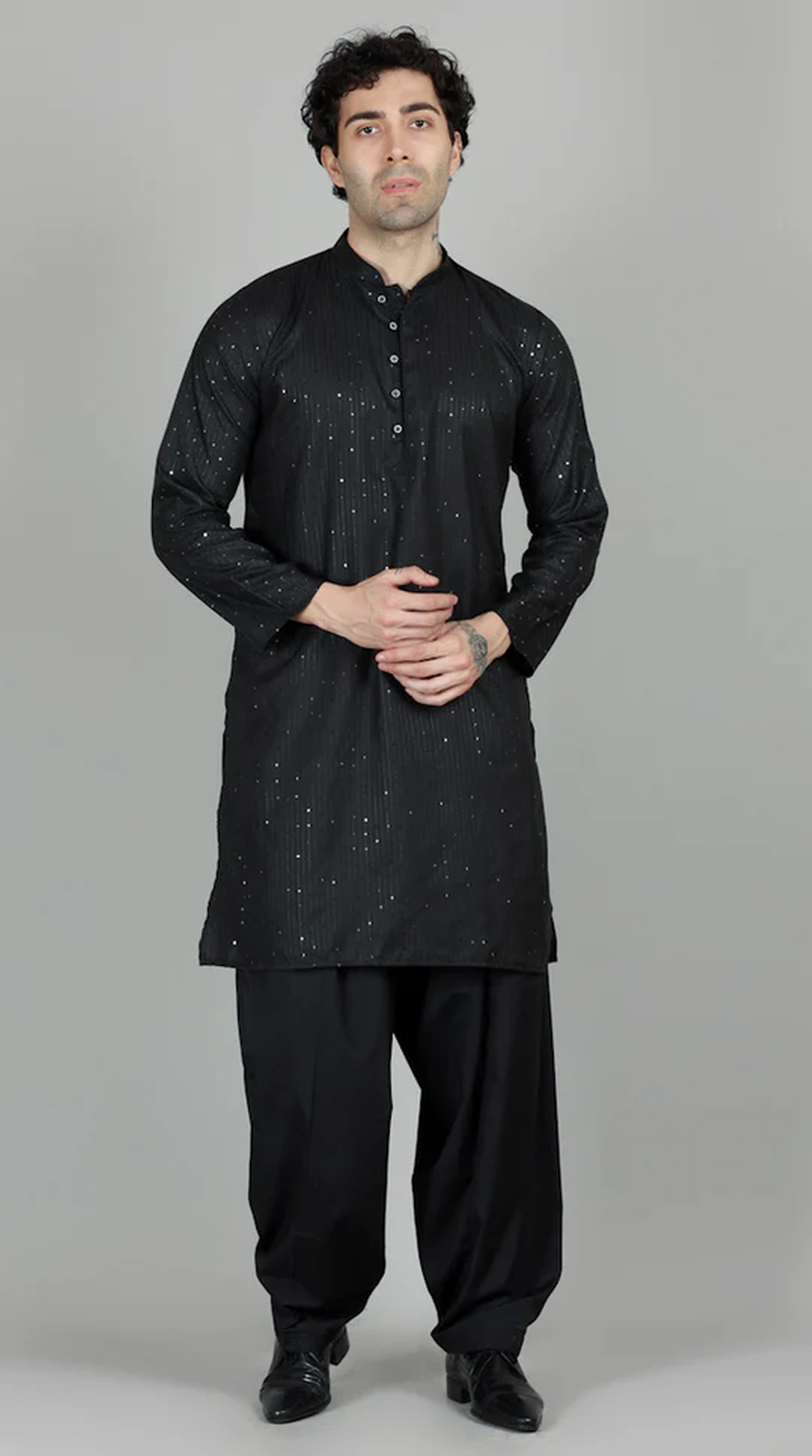 Men’s Black Sequin Embroidered Shalwar Kameez