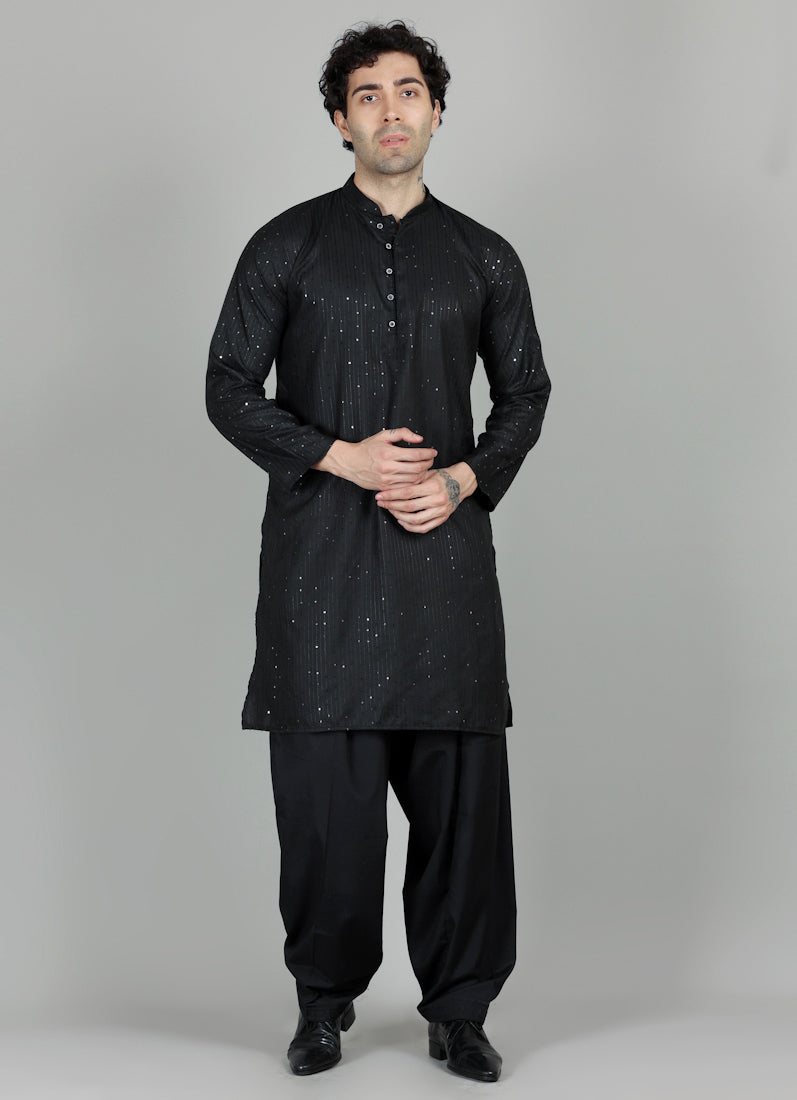 Men's Black Sequin Embroidered Salwar Set