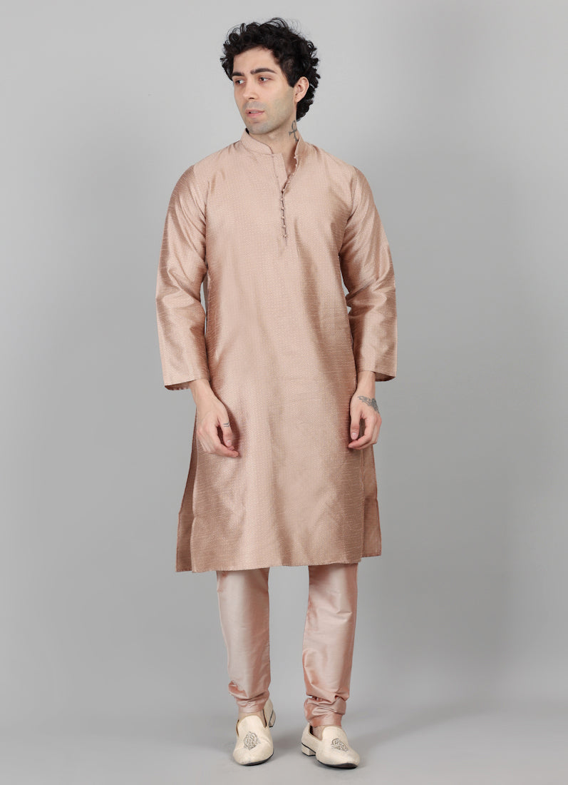 Men's Rose Gold Jacquard Kurta Payjama Set