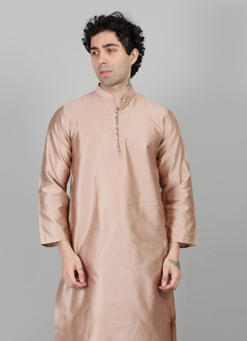 Men's Rose Gold Jacquard Kurta Payjama Set