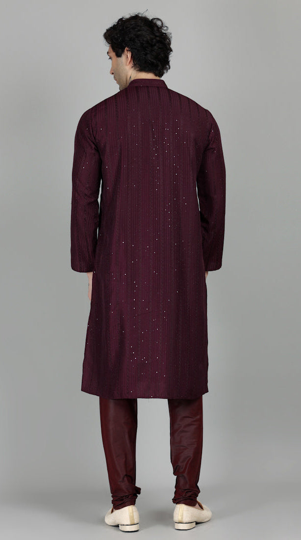 Men's Purple Sequin Embroidered Kurta Payjama Set