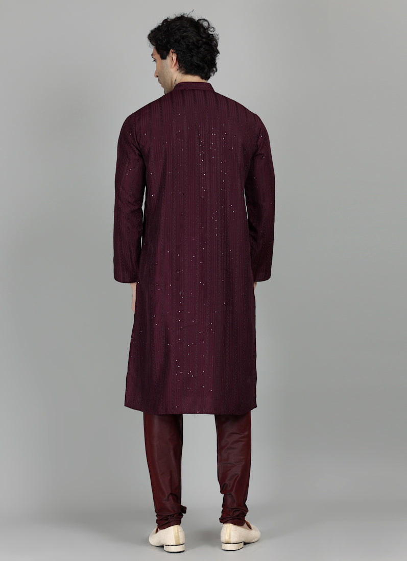 Men's Purple Sequin Embroidered Kurta Payjama Set