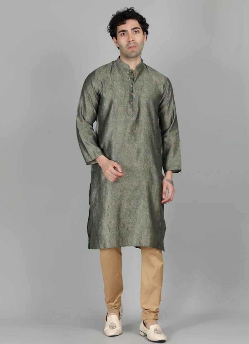 Men's Banarasi Green Paisley Print Payjama Set