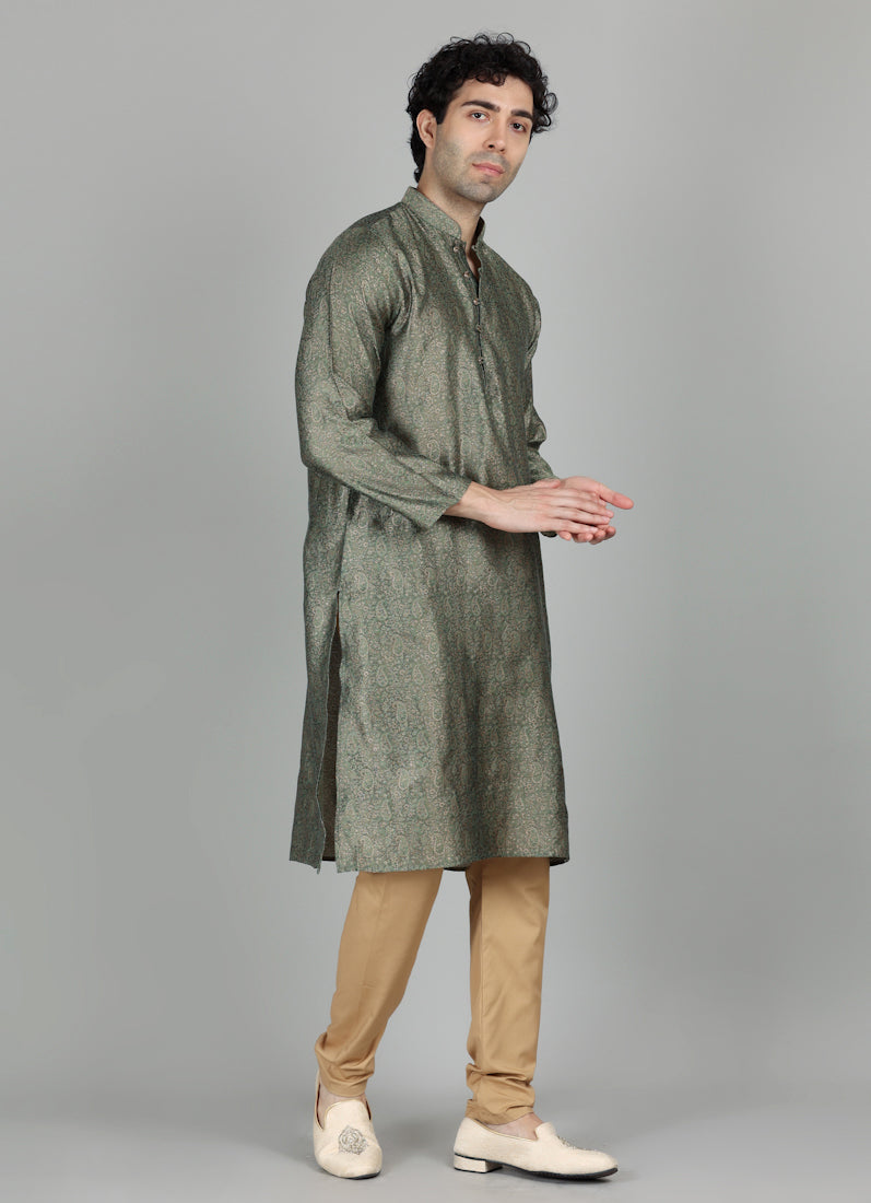 Men's Banarasi Green Paisley Print Payjama Set