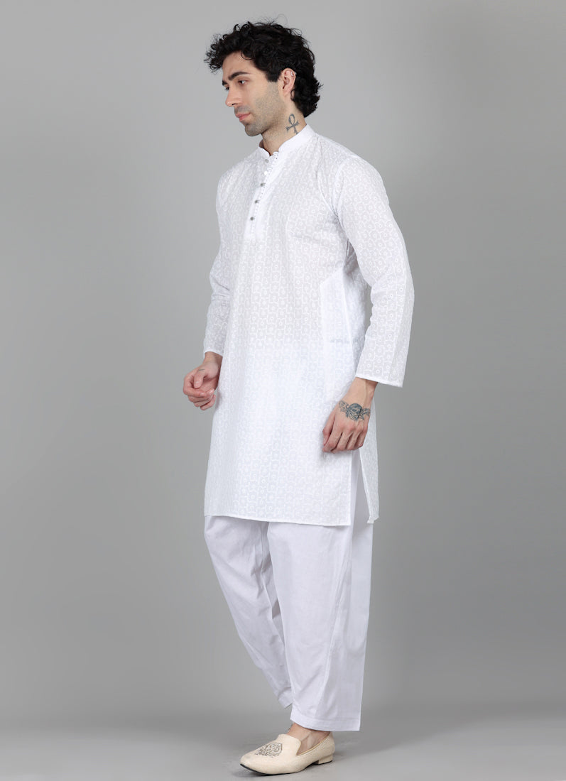 Men's White Chikankari Kurta Salwar Set