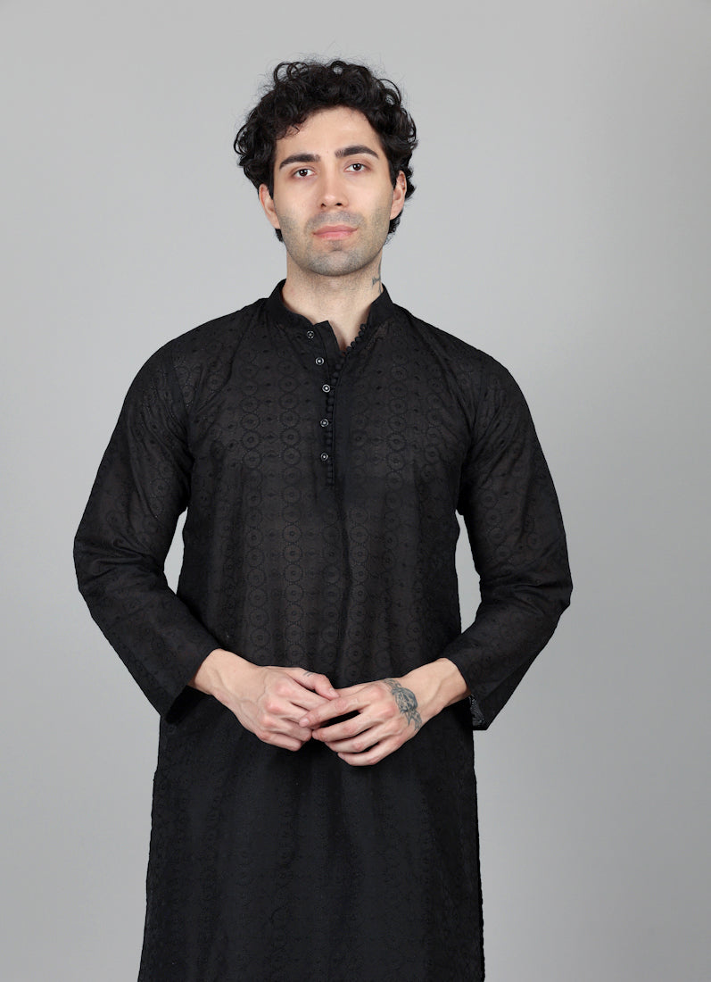 Men's Black Chikankari Kurta Salwar Set