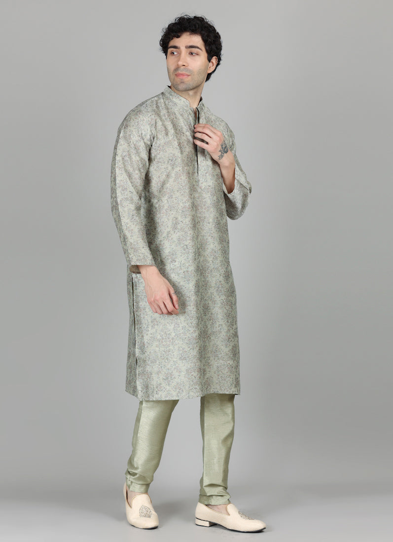Men's Pista Floral Printed Kurta Payjama Set