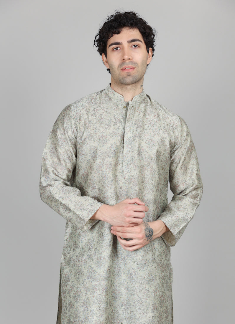 Men's Pista Floral Printed Kurta Payjama Set