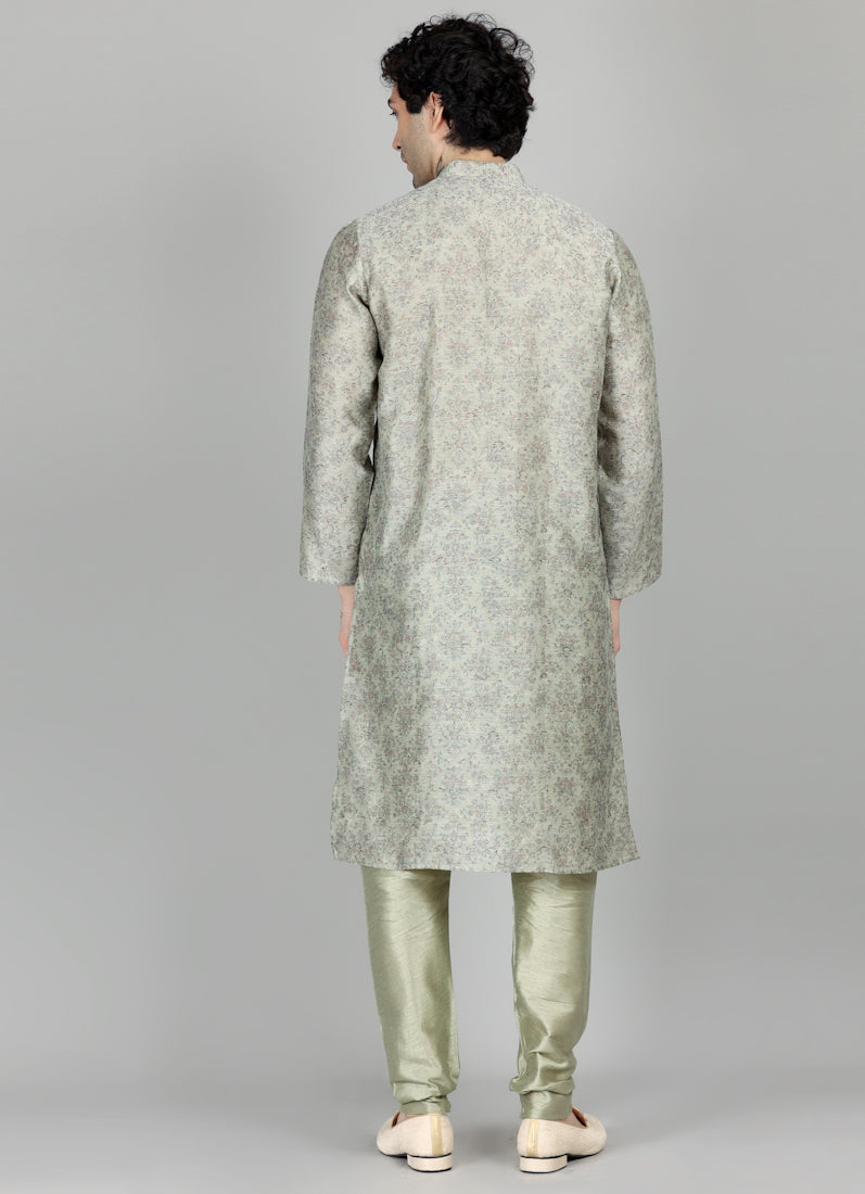 Men's Pista Floral Printed Kurta Payjama Set