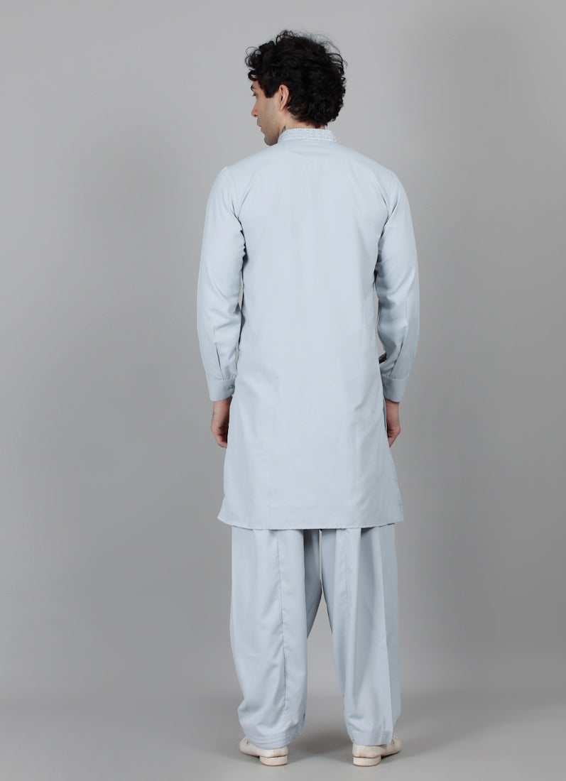 Men's Grey Thread Embroidered Salwar Set