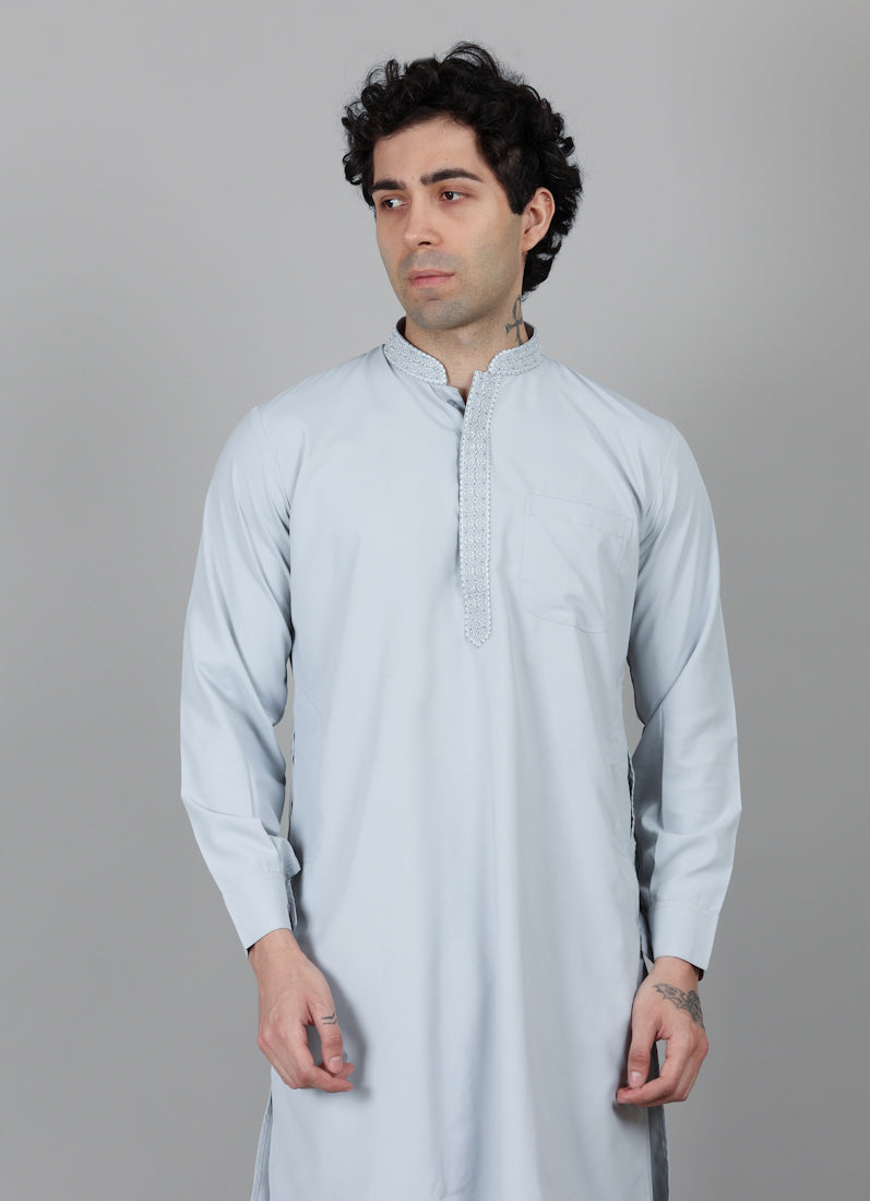 Men's Grey Thread Embroidered Salwar Set