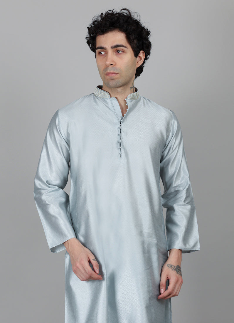 Men's Light Blue Jacquard Dori Embroidered Payjama Set