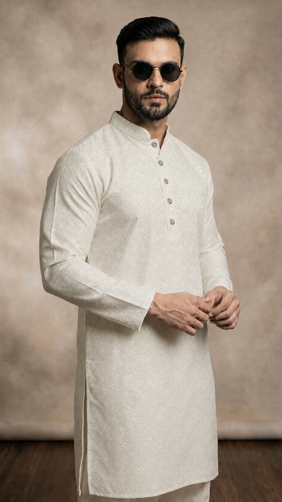 Premium Men's Ivory Cream Brocade Salwar Set.  Explore our range of salwar kameez.