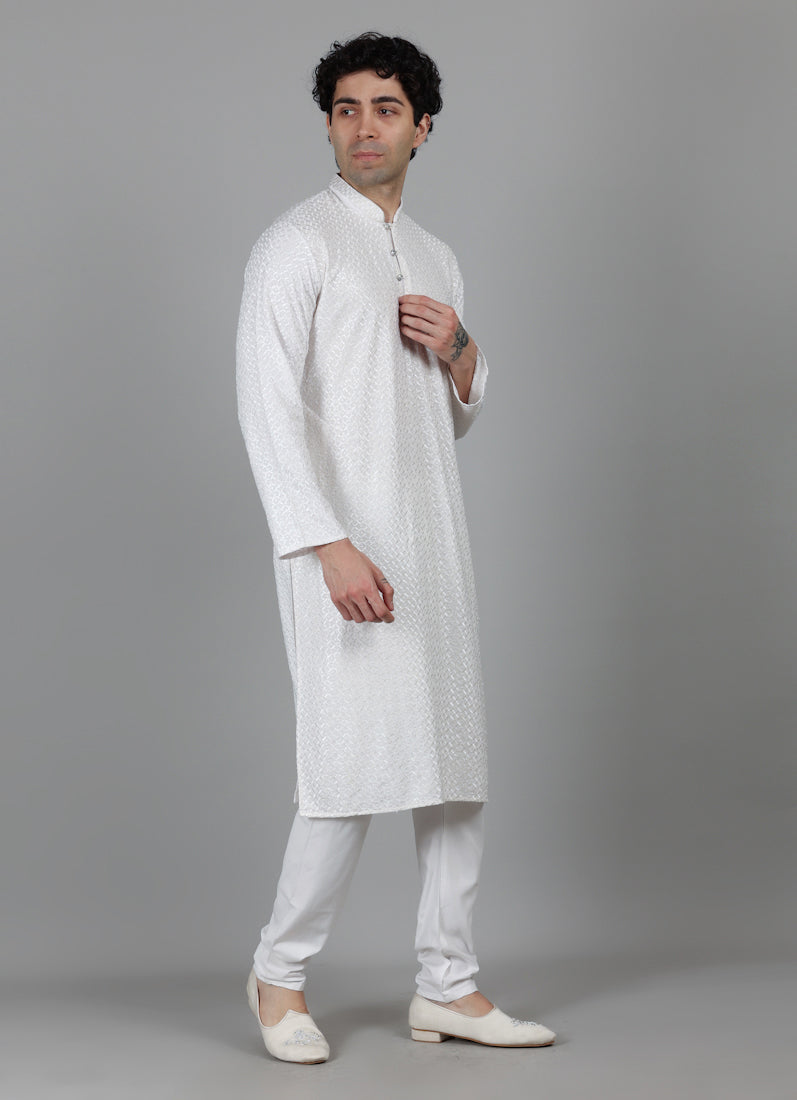 Men's Cream Chikankari Kurta Payjama Set