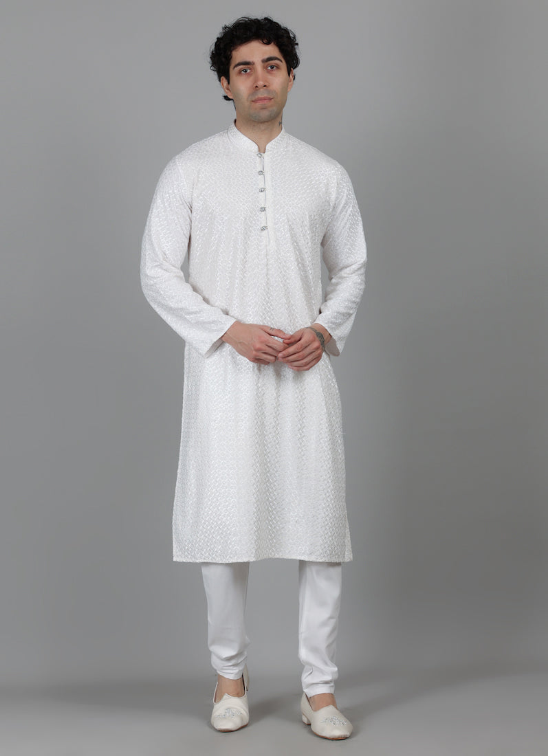Men's Cream Chikankari Kurta Payjama Set