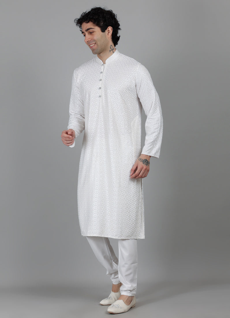 Men's Cream Chikankari Kurta Payjama Set
