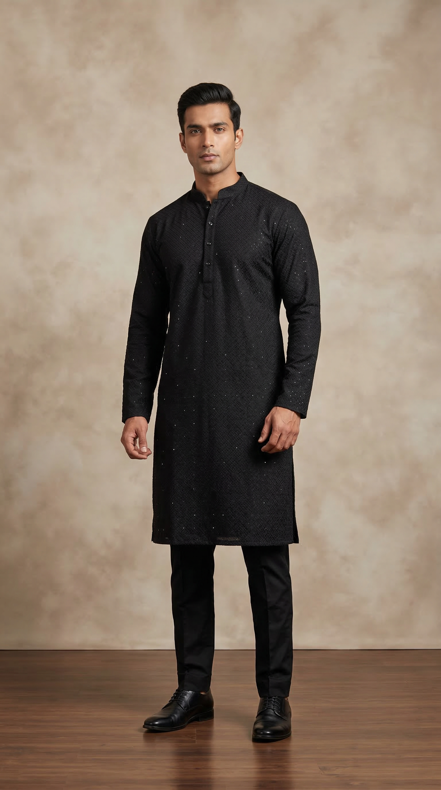 Men’s Black Kurta with Black Sippy Embroidery