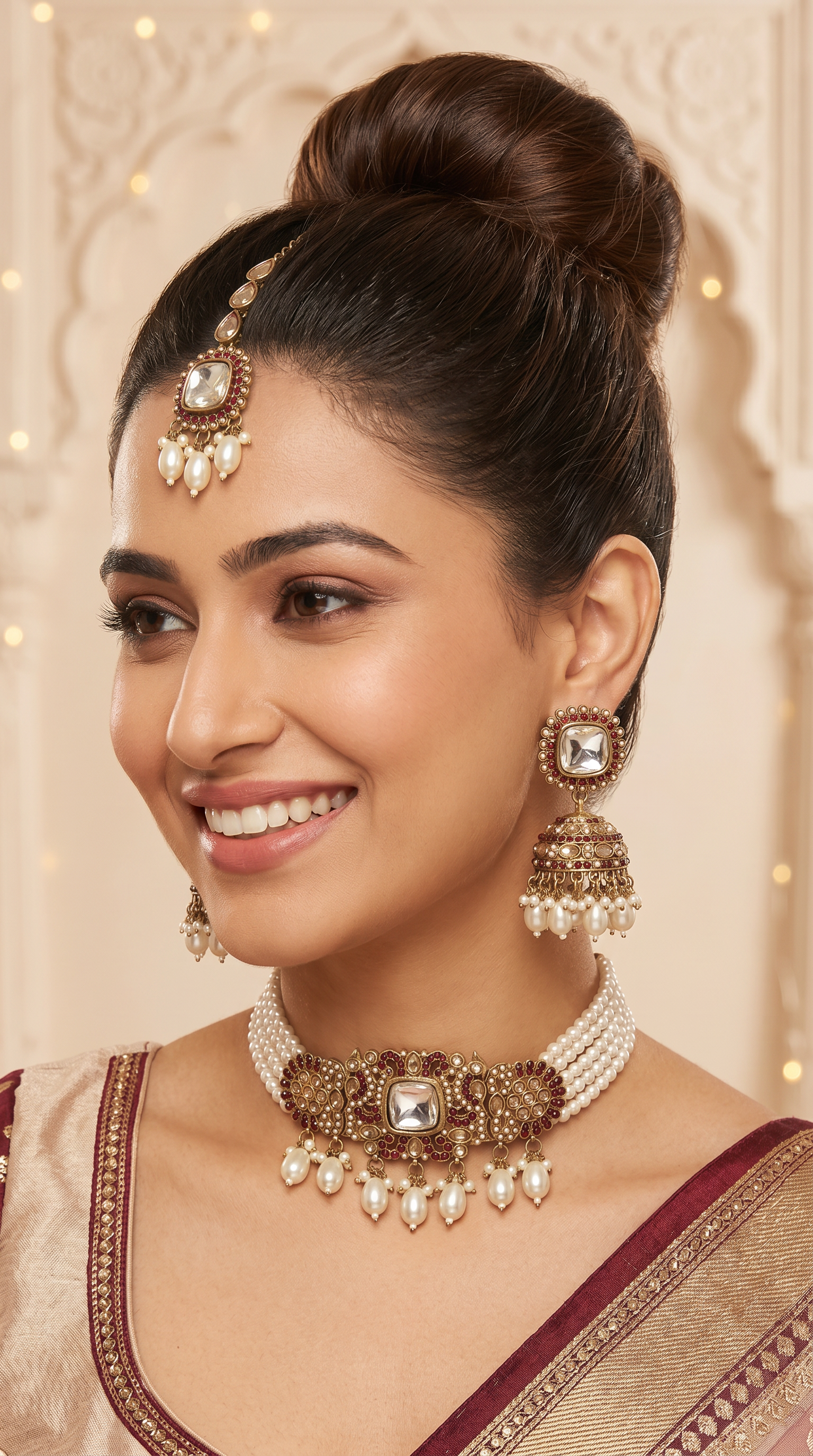 Modern Maroon and Pearl Choker Set