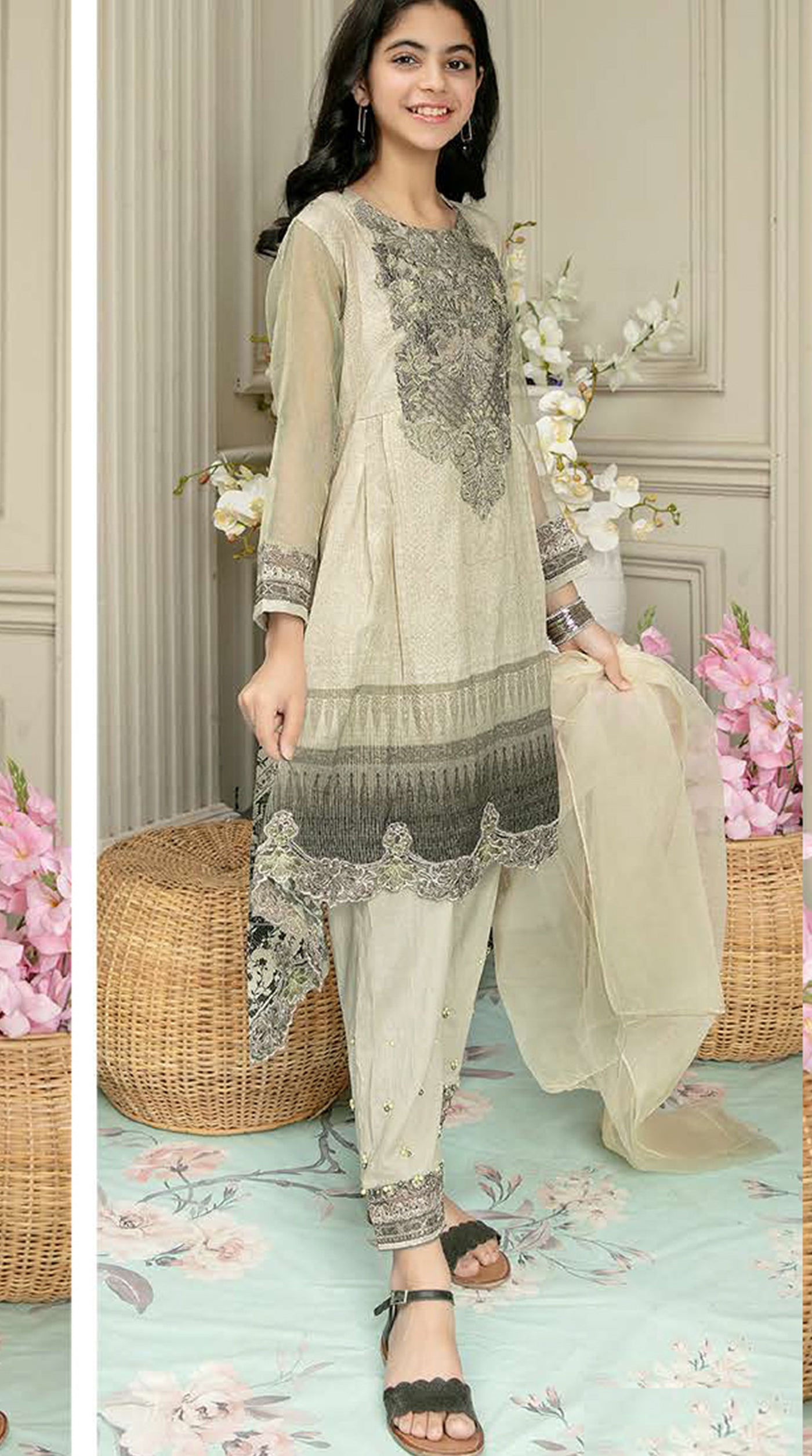 Kids Light Pastel  Emroidered Lawn Suit Set