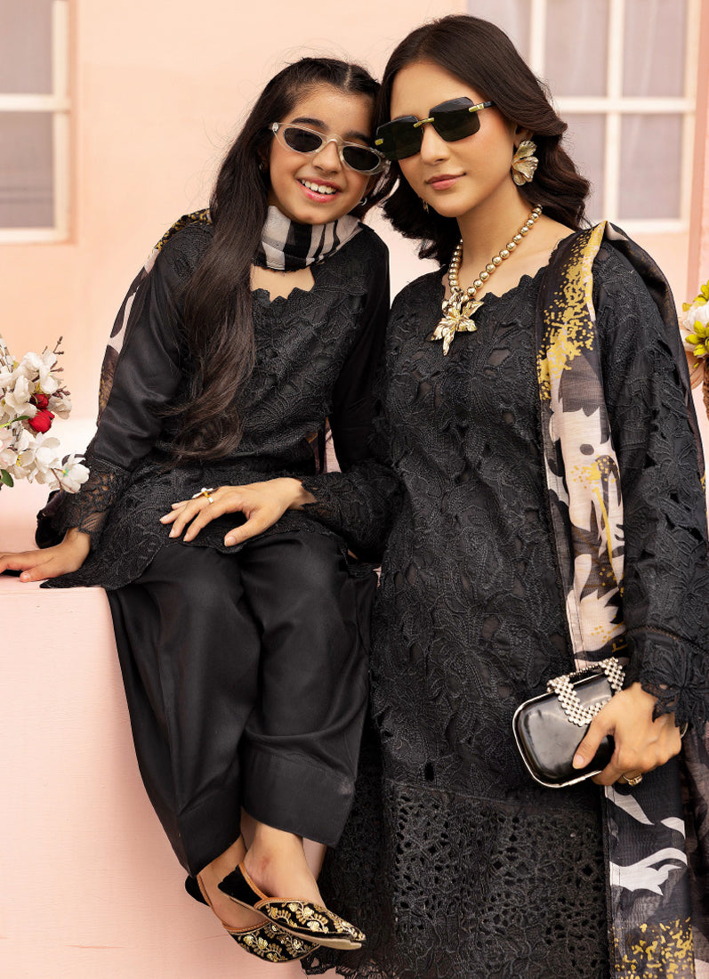 Kid's Black Cutwork Suit Set