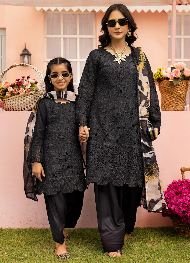 Kid's Black Cutwork Suit Set