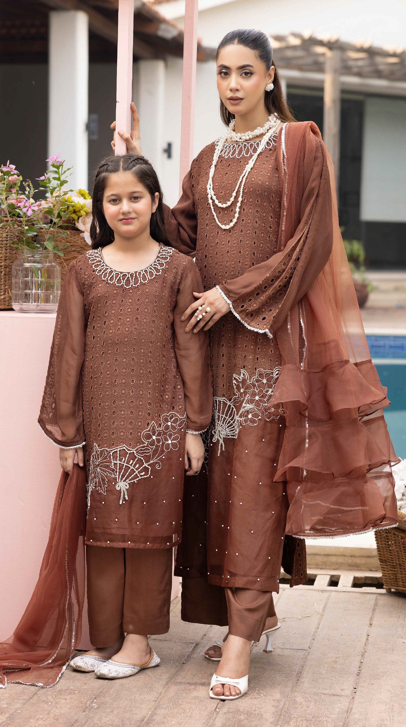Chocolate Brown Mini Noor Chikankari Chiffon Suit