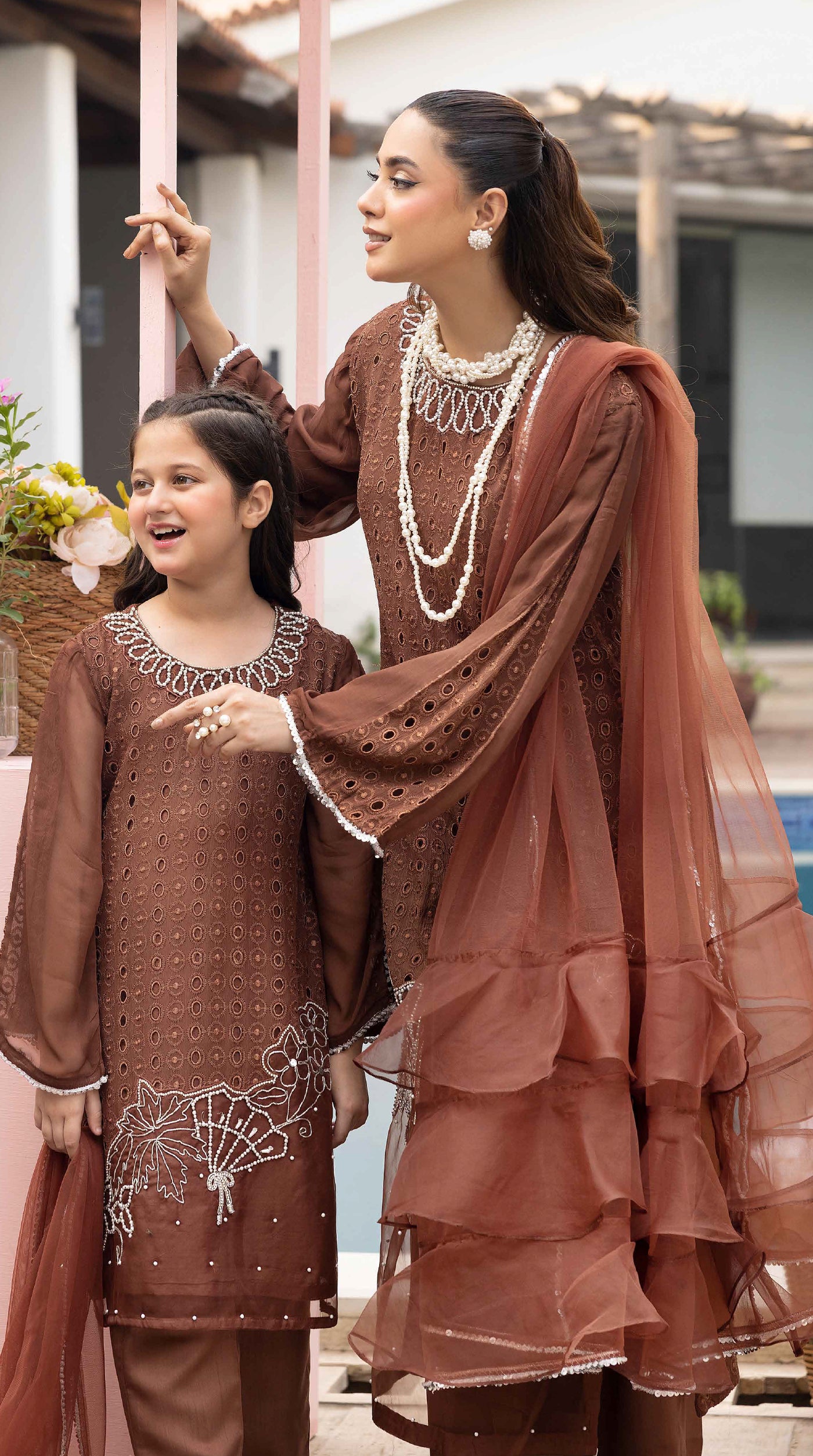 Chocolate Brown Mini Noor Chikankari Chiffon Suit