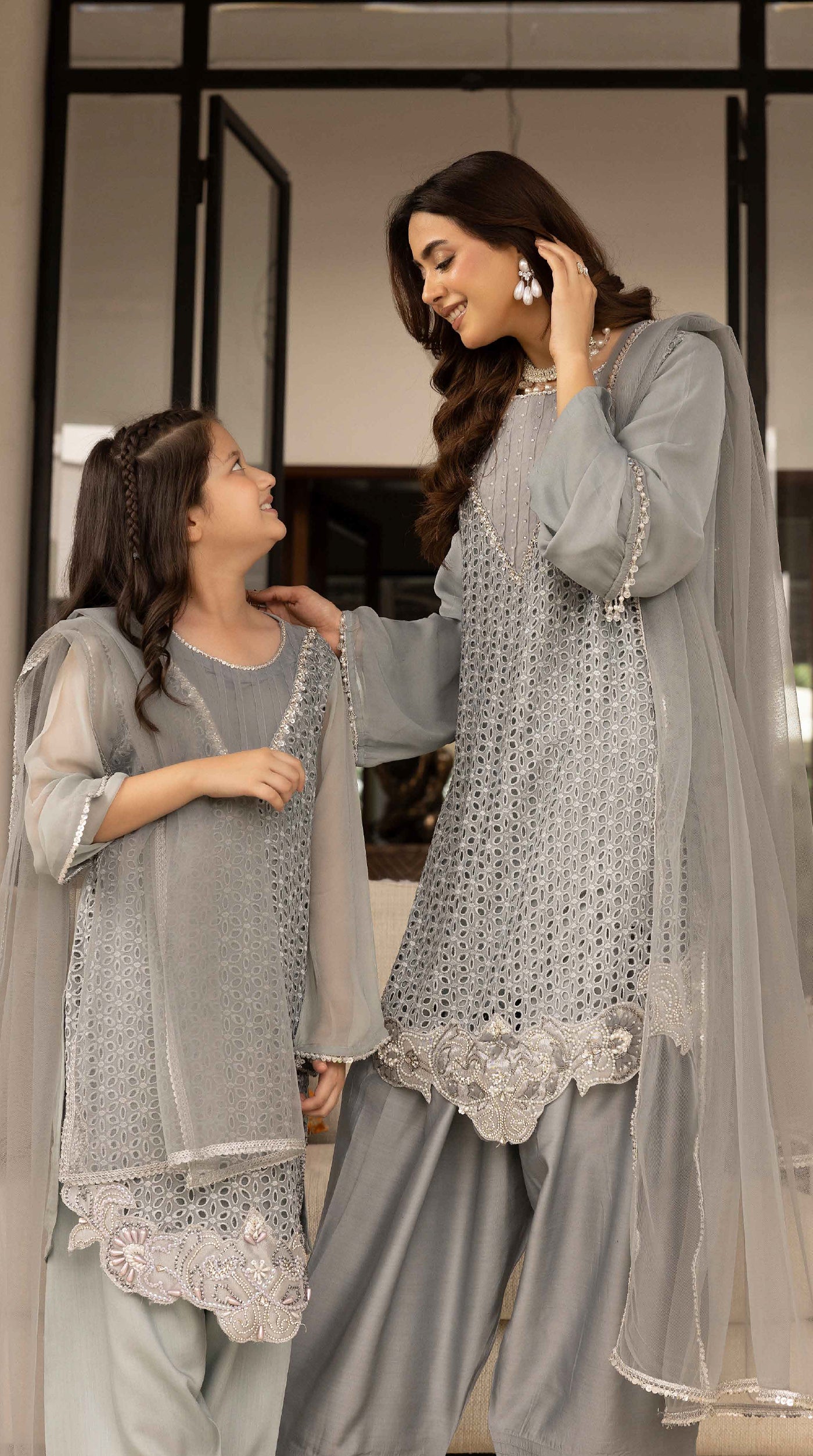 Silver Mist Mini Chikankari Chiffon Farshi Salwar Set