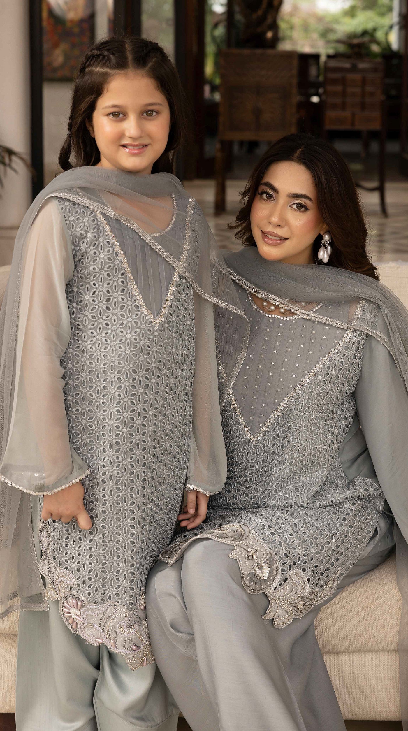 Silver Mist Mini Chikankari Chiffon Farshi Salwar Set