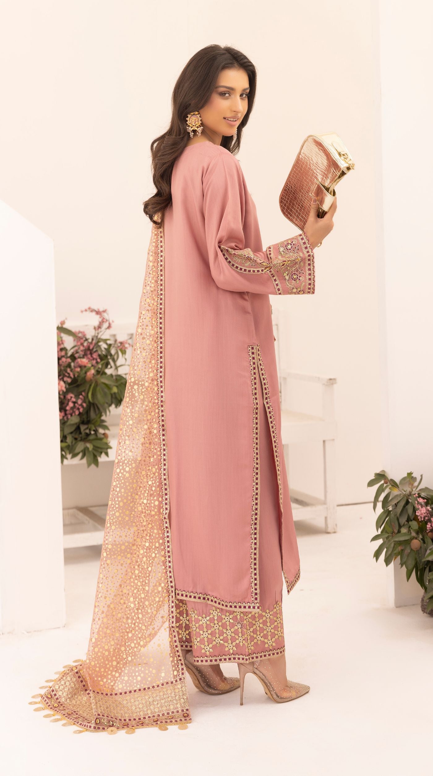 dusty pink pakistani dress Xenia Farozaan Luxury Lawn Collection – ZUBEENA main image 1