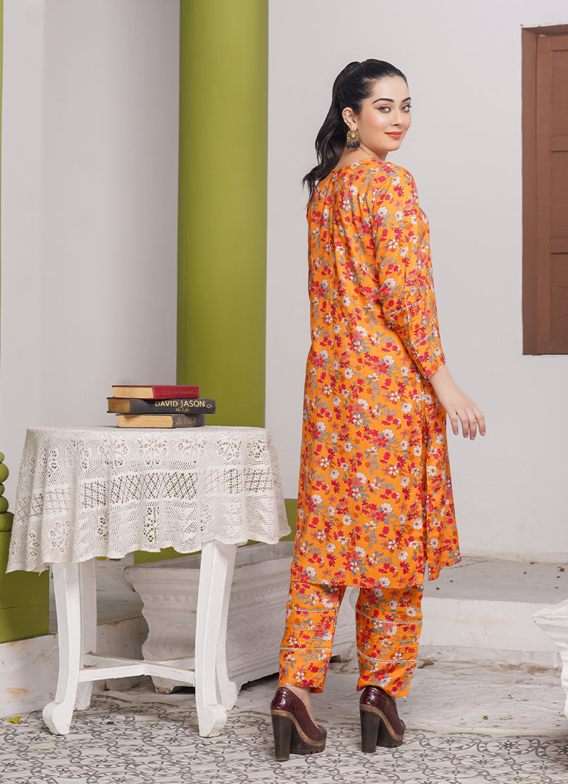 Orange Digital Printed Linen Co-ord Set