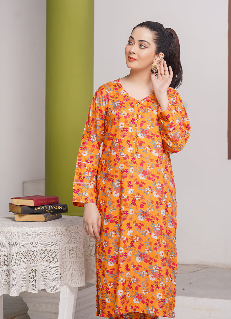 Orange Digital Printed Linen Co-ord Set