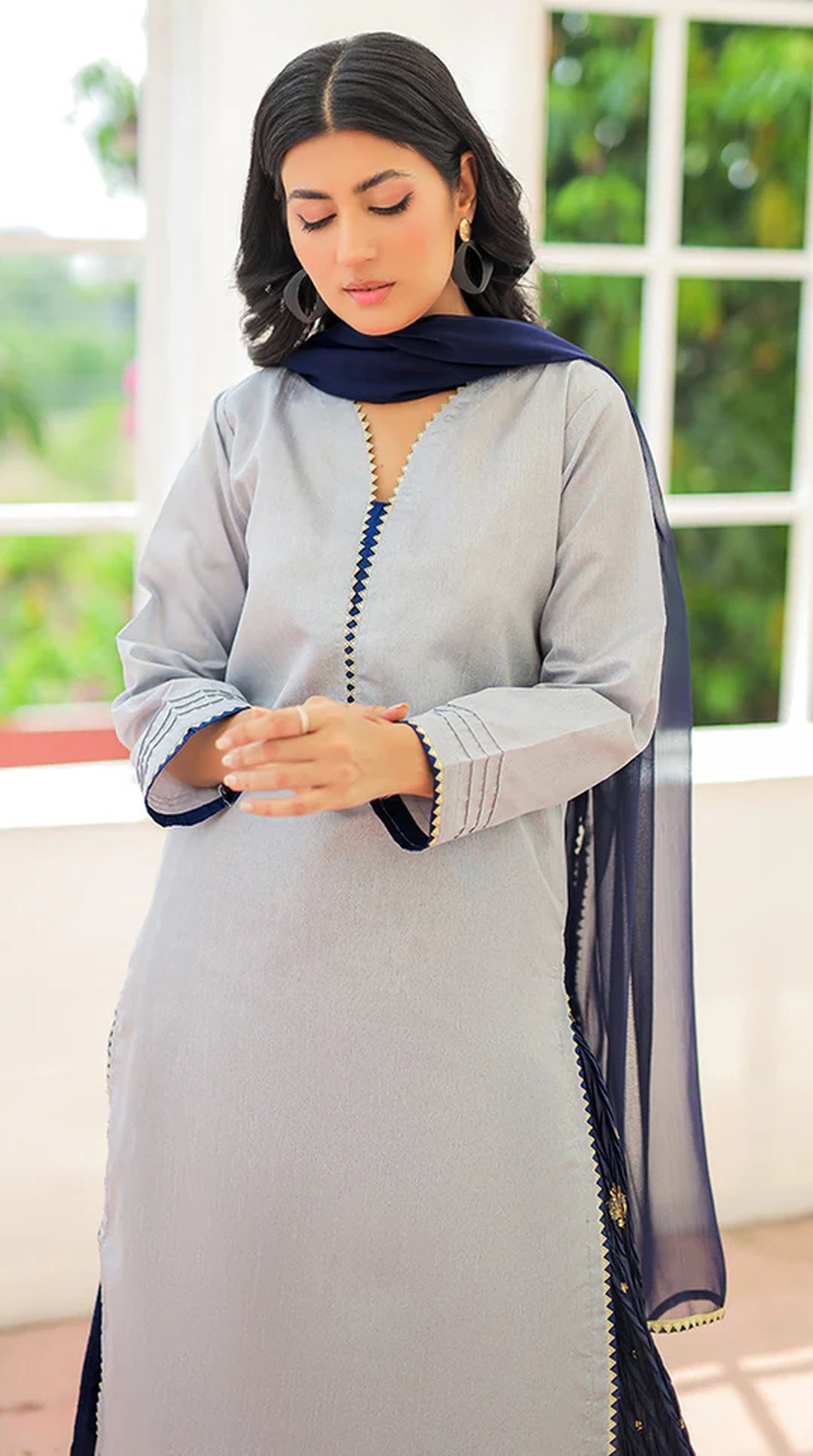 Grey-Navy Blue Sharara Suit Set