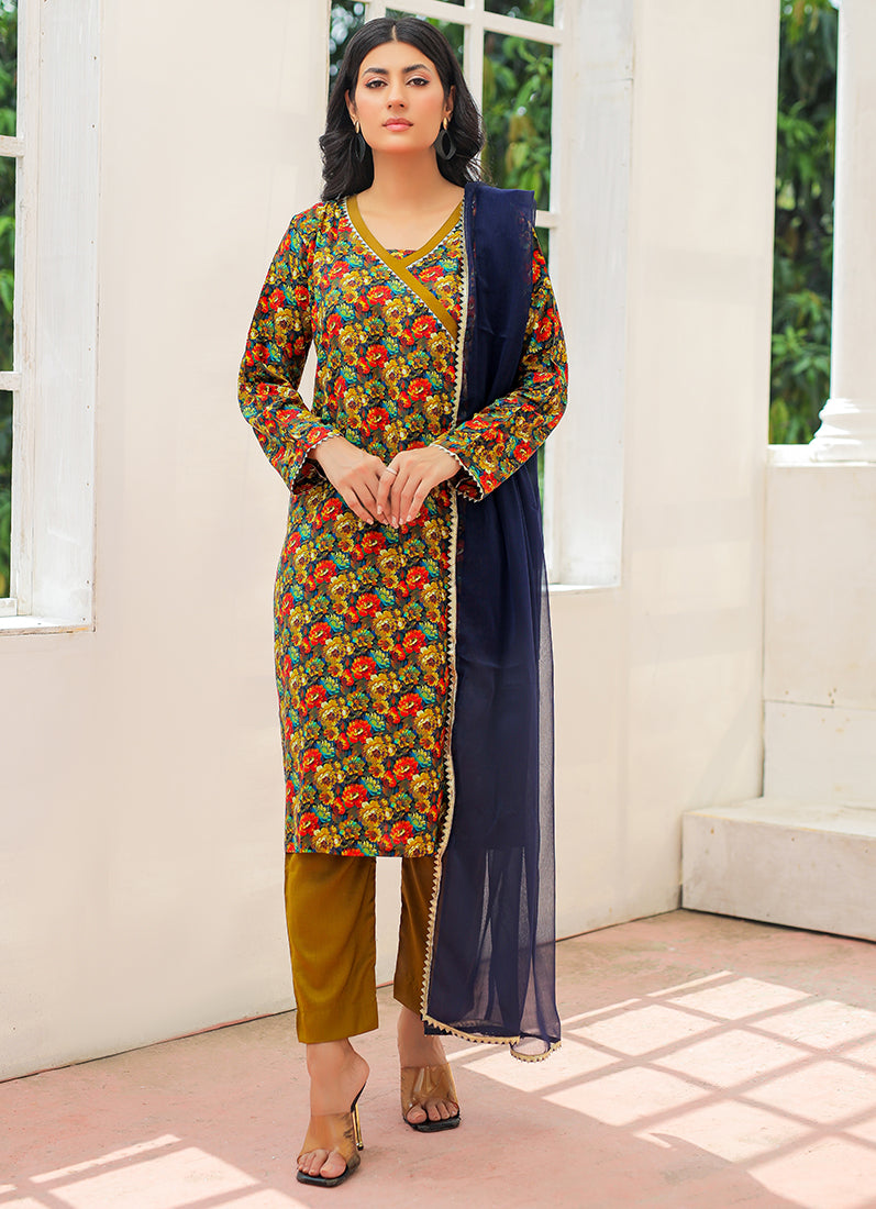 Mehendi Green Digital Printed Suit Set