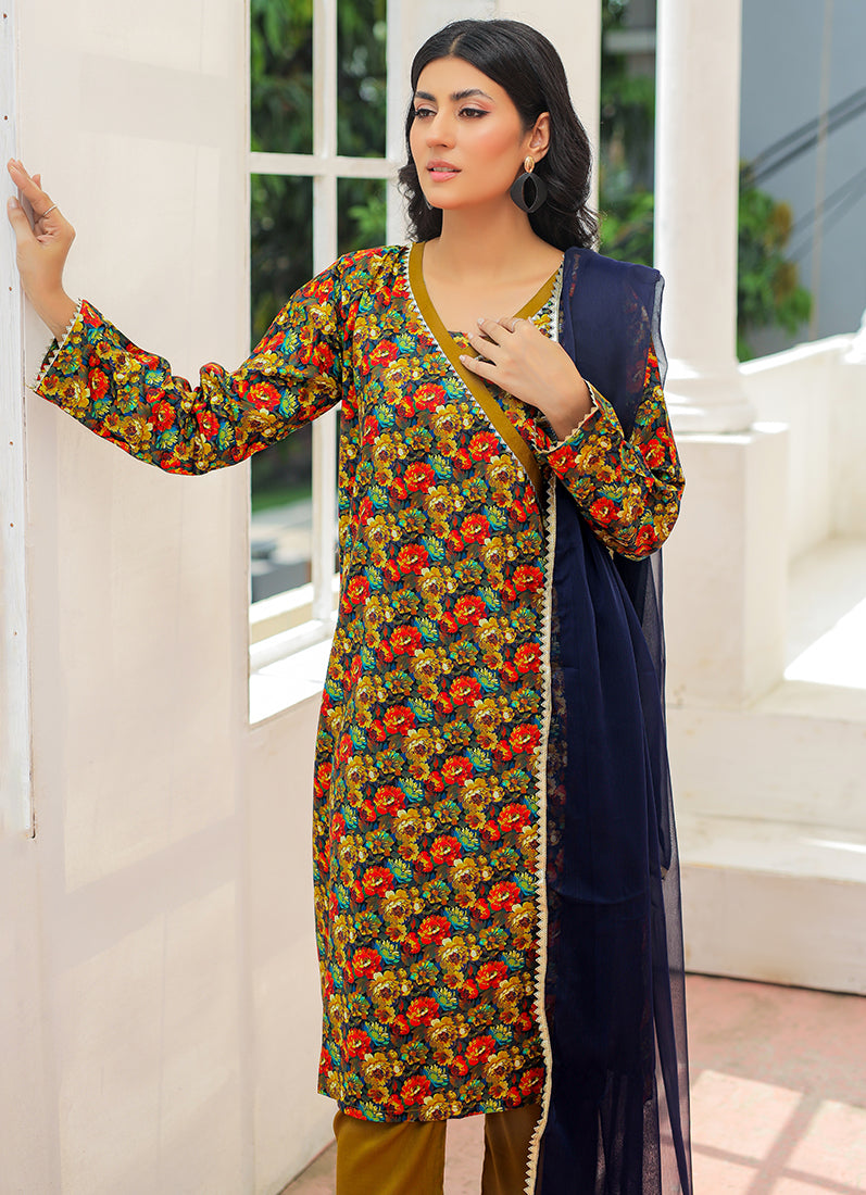 Mehendi Green Digital Printed Suit Set