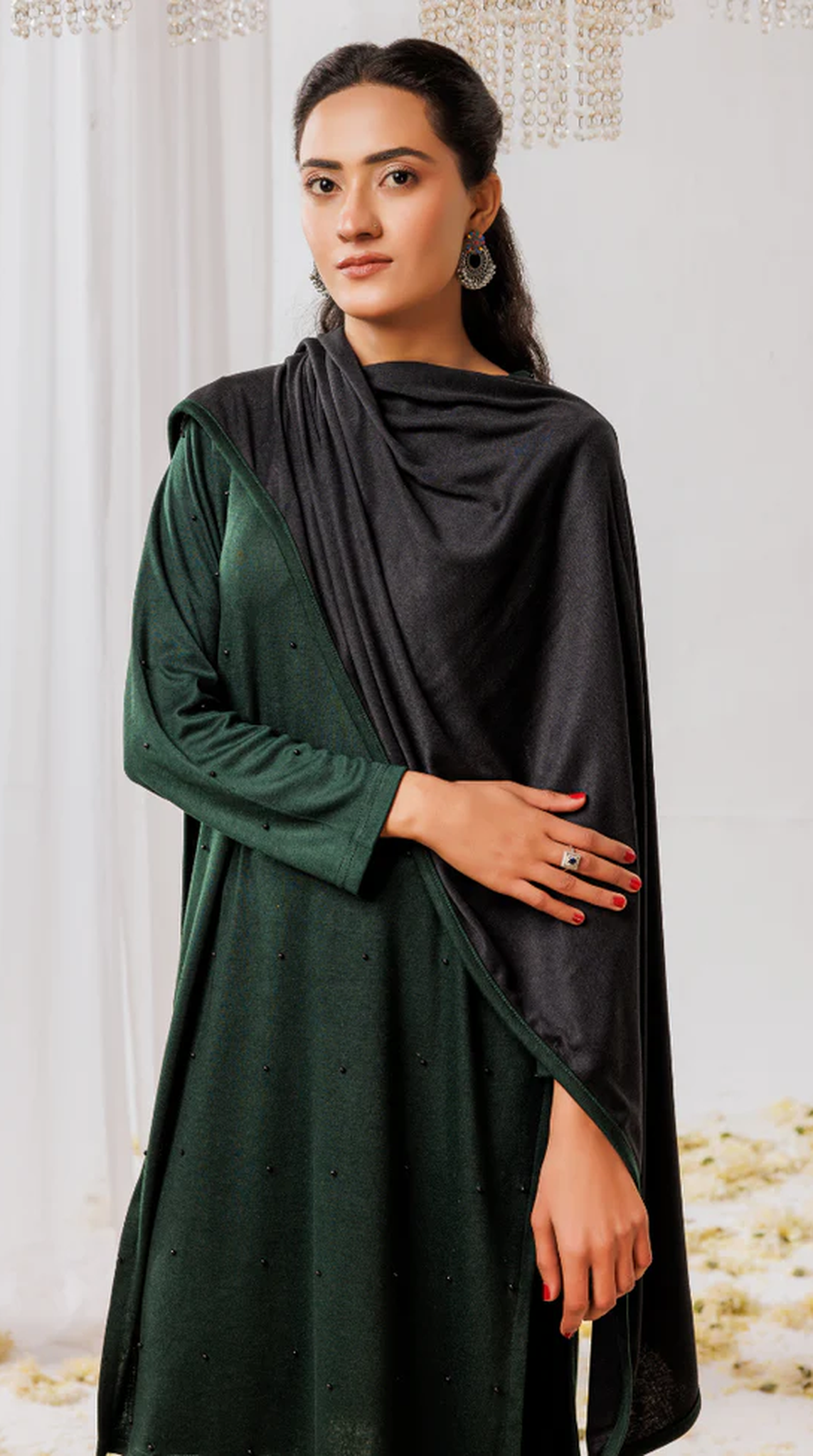 Green Woollen Knitwear Suits with Dupatta