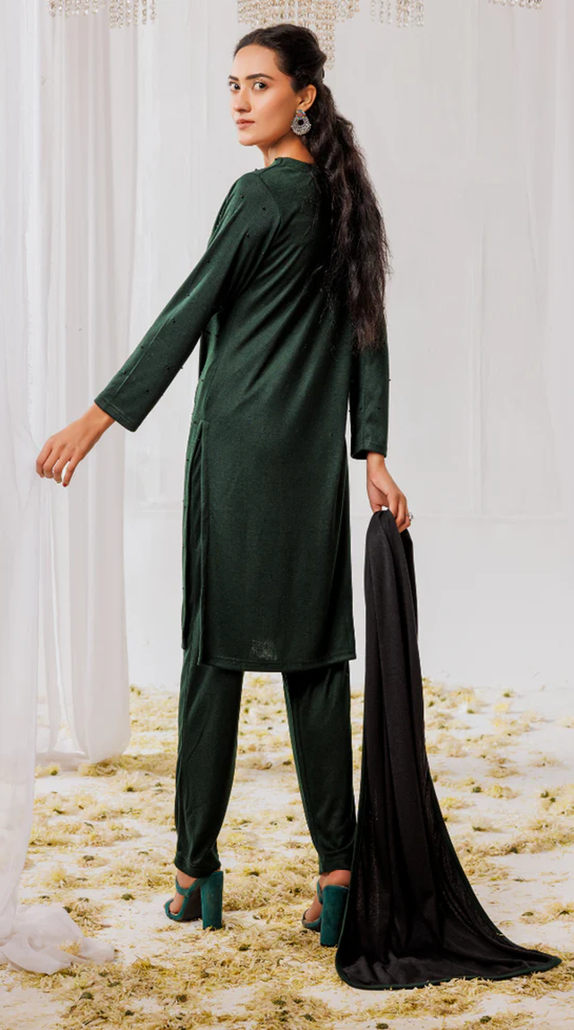 Green Woollen Knitwear Suits with Dupatta