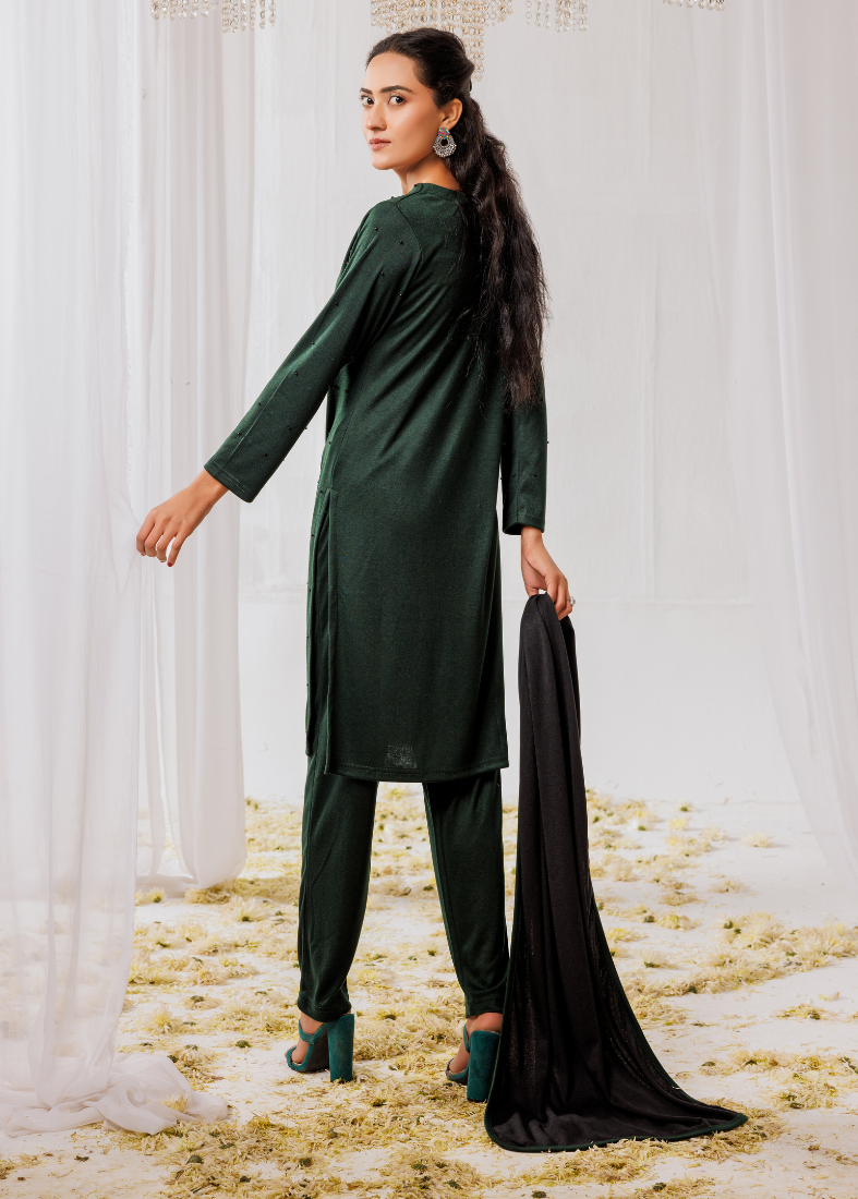 Green Woollen Knitwear Suits with Dupatta