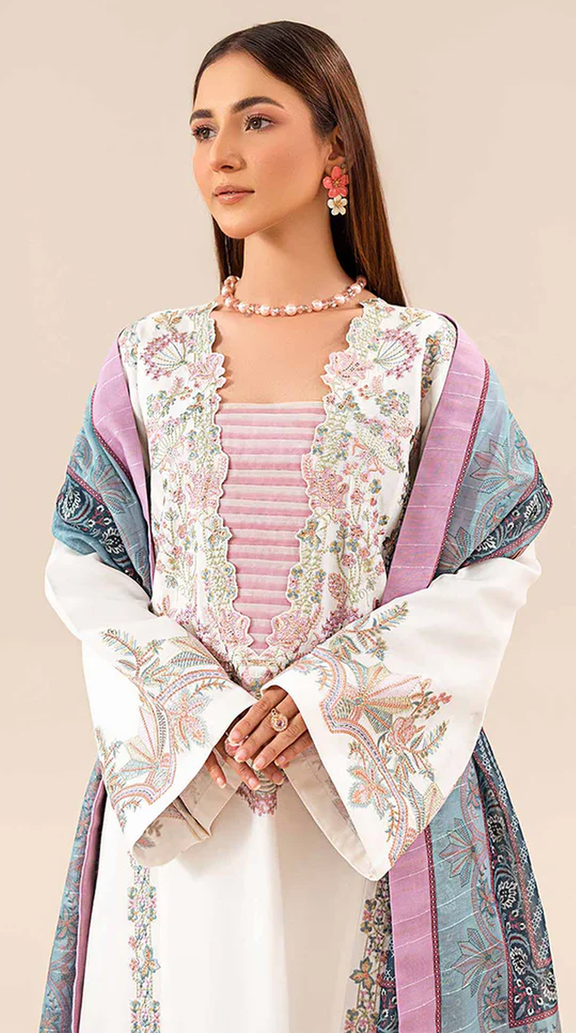 White Lawn Sequin Embroidered Suit Set