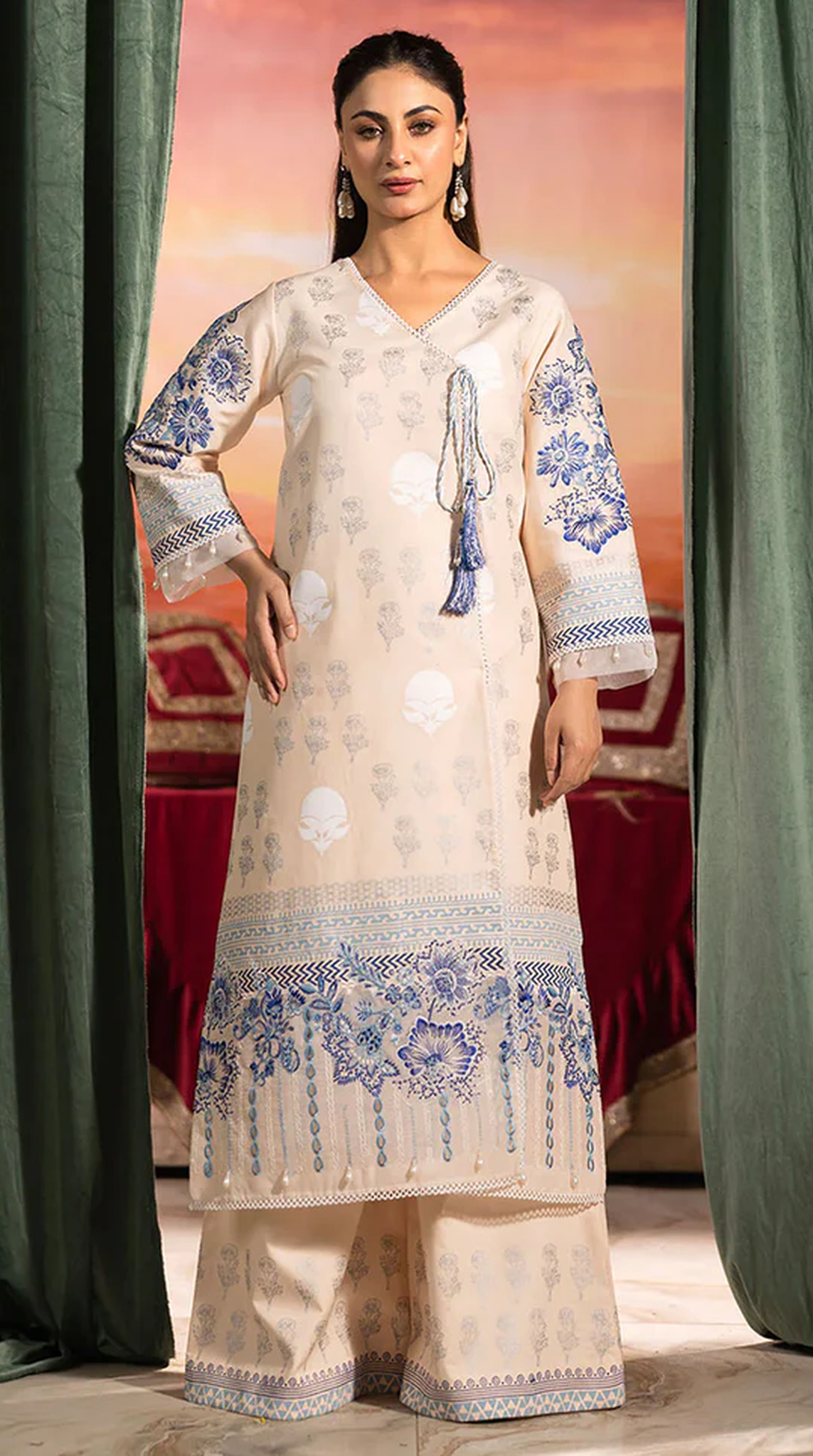 Peach Block Printed Suit Set