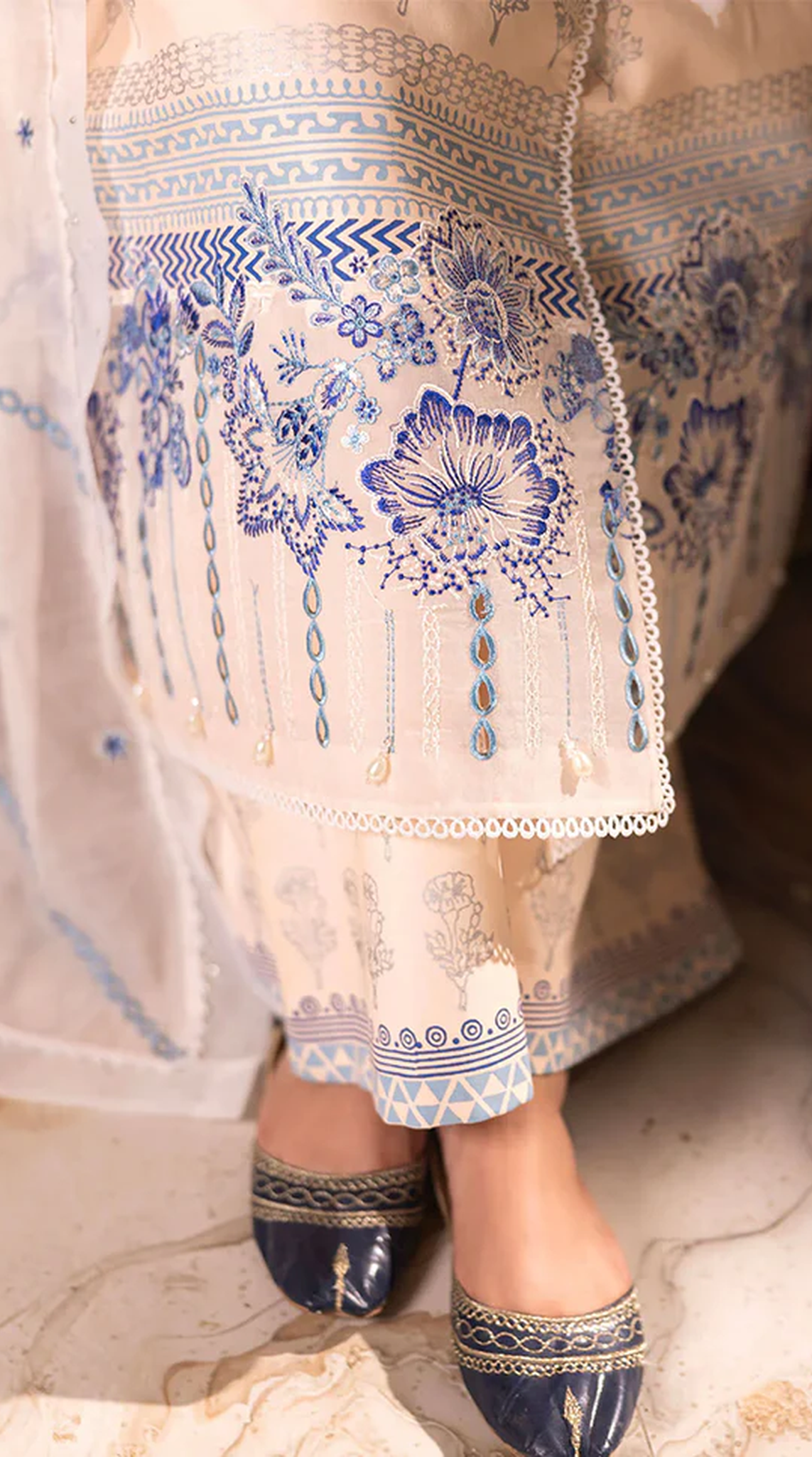 Peach Block Printed Suit Set