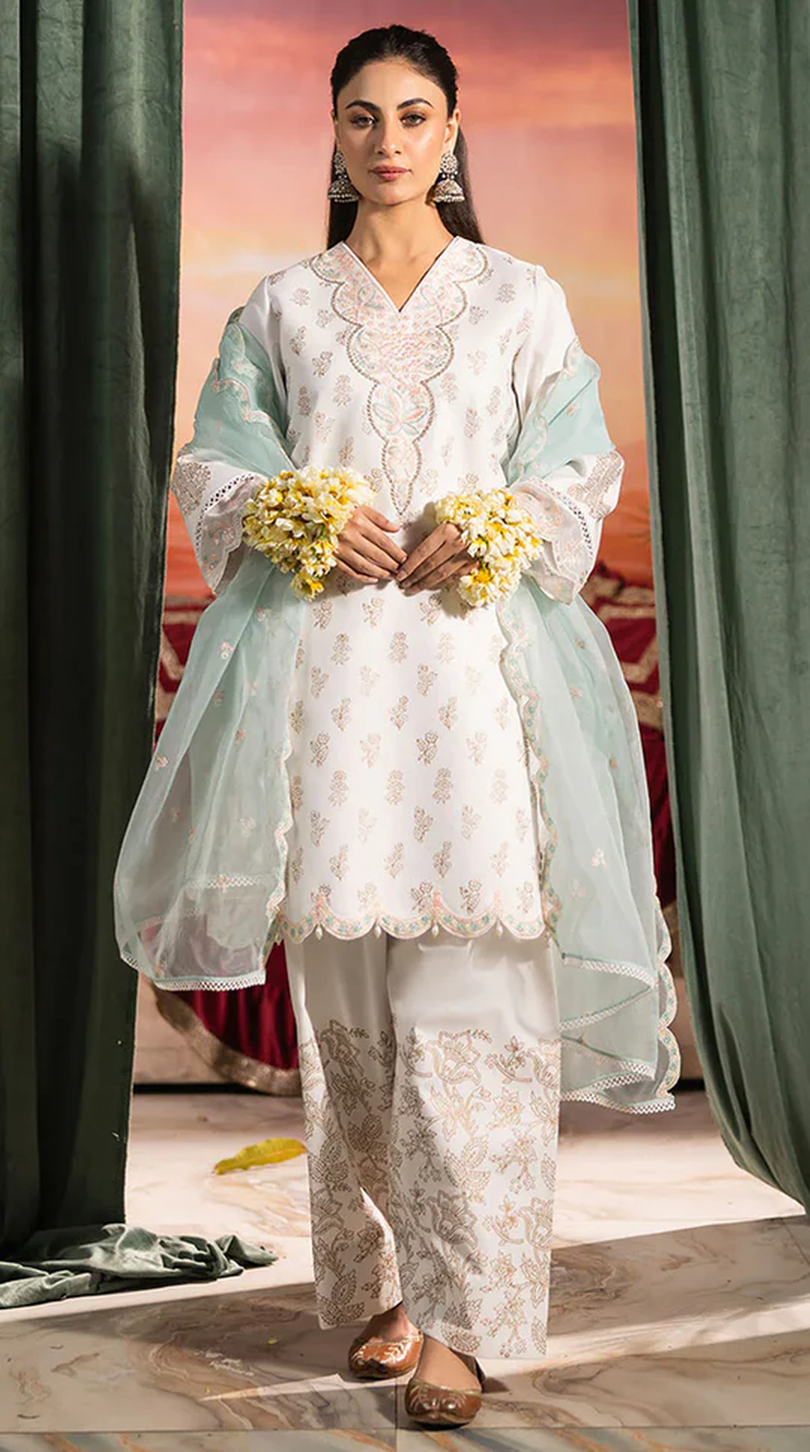 Sky Blue Silk Printed Suit Set