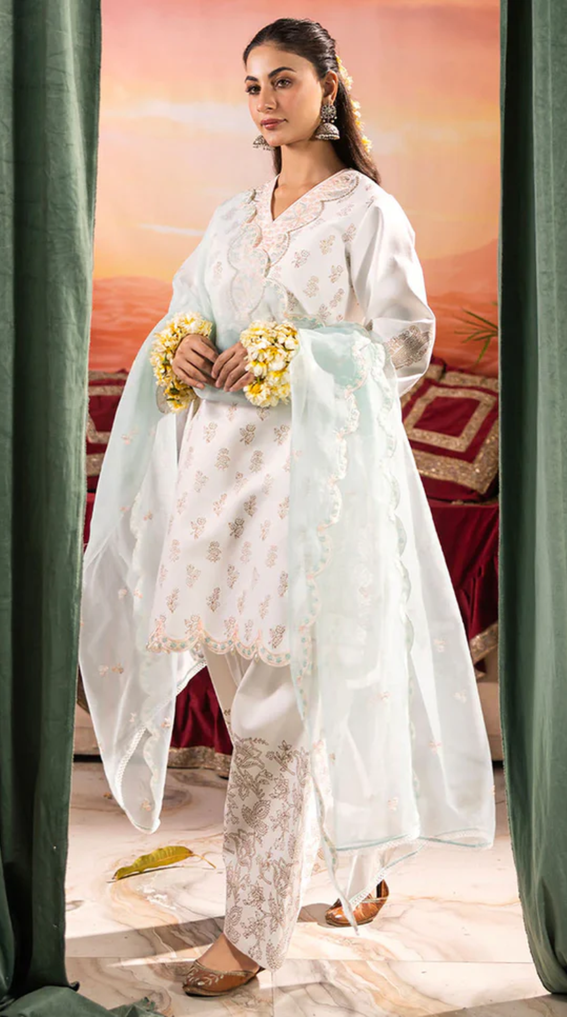 Sky Blue Silk Printed Suit Set