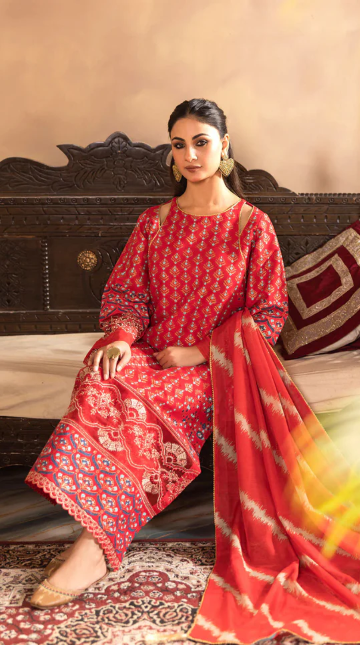 Red Hand Block Printed Ladies Suit