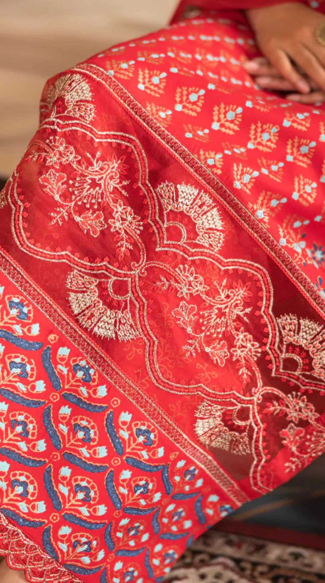 Red Hand Block Printed Ladies Suit