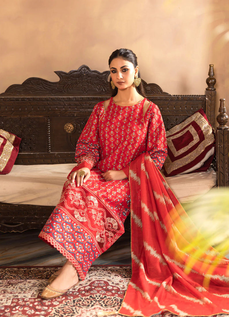 Red Hand Block Printed Ladies Suit