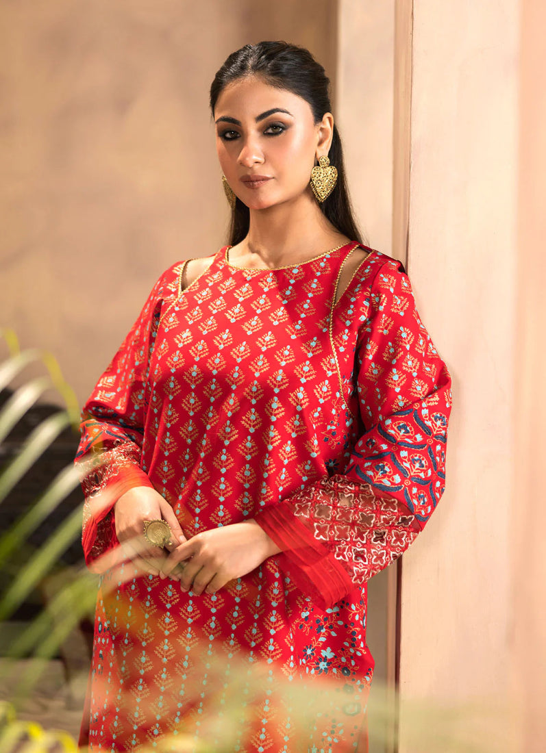 Red Hand Block Printed Ladies Suit