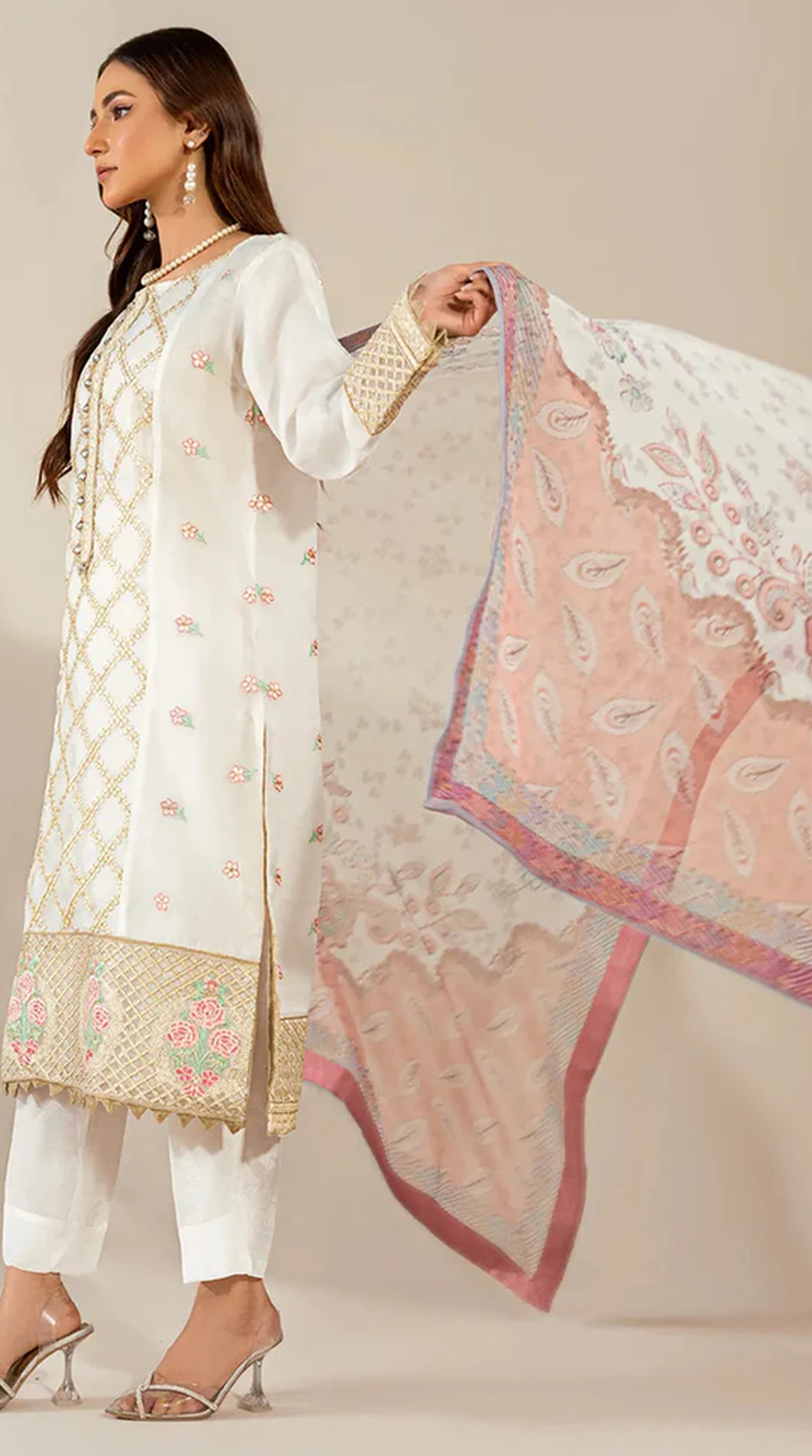 White Organza Embroidered Suit Set